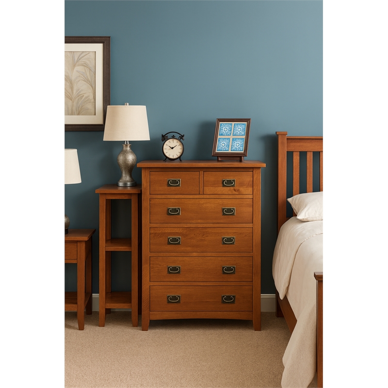 Crafters and Weavers Craftsman Mission 6-Drawer Solid Wood Dresser in Walnut