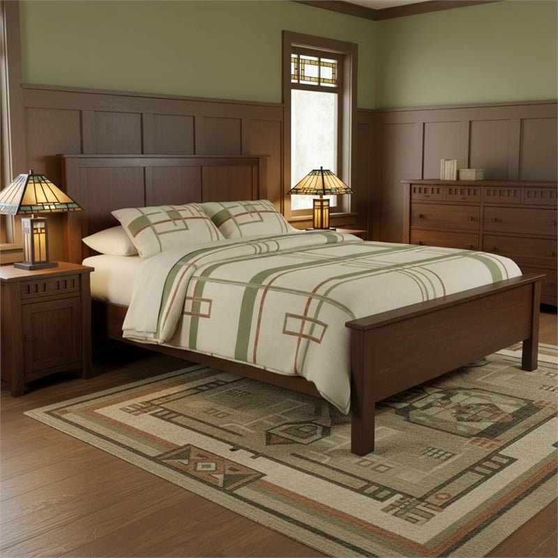 Crafters and Weavers Craftsman Mission Solid Wood King Panel Bed in Walnut
