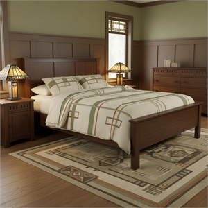 Crafters and Weavers Craftsman Mission Solid Wood King Panel Bed in Walnut
