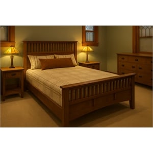 Crafters and Weavers Craftsman Mission Solid Wood Queen Bed with Slats in Cherry