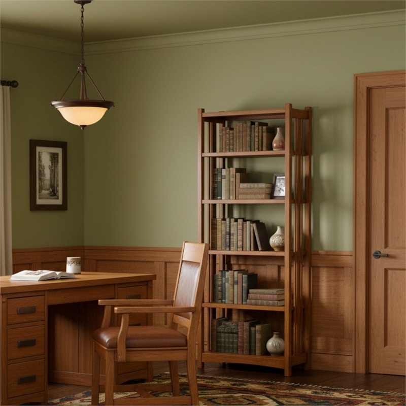 Crafters and Weavers Arts and Crafts Wood Bookcase in Cherry Finish