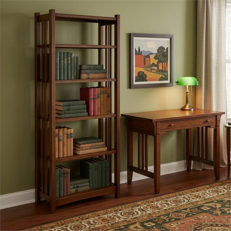 Crafters and Weavers Arts and Crafts Wood Bookcase in Walnut Finish