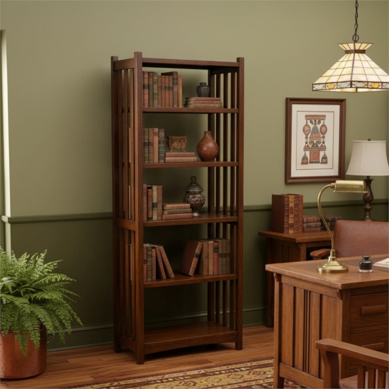 Crafters and Weavers Arts and Crafts Wood Bookcase in Walnut Finish