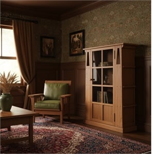Crafters and Weavers Arts and Crafts 1 Door Wood Bookcase in Cherry