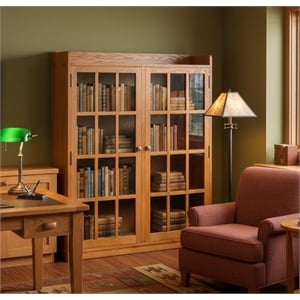Crafters and Weavers Arts and Crafts 2-Door Wood Bookcase in Cherry