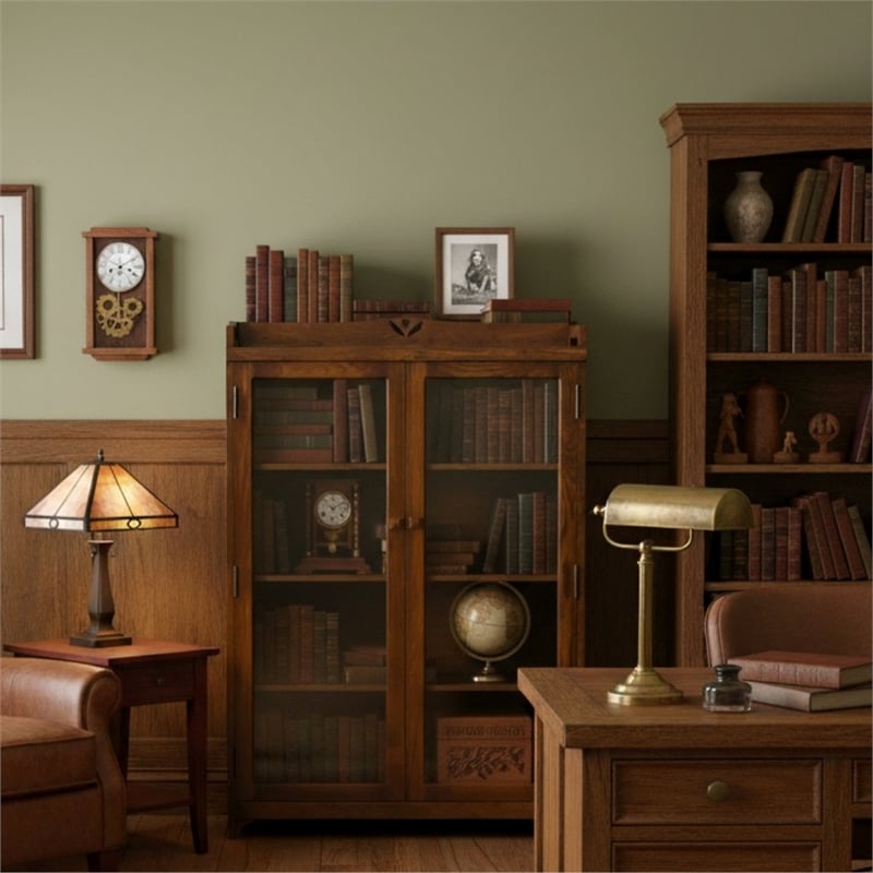 Crafters and Weavers Arts and Crafts Wood Curio Cabinet in Walnut