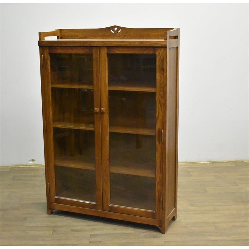 Crafters and Weavers Arts and Crafts Wood Curio Cabinet in Walnut