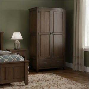 Crafters and Weavers Craftsman Mission 2-Drawer Solid Wood Armoire in Walnut