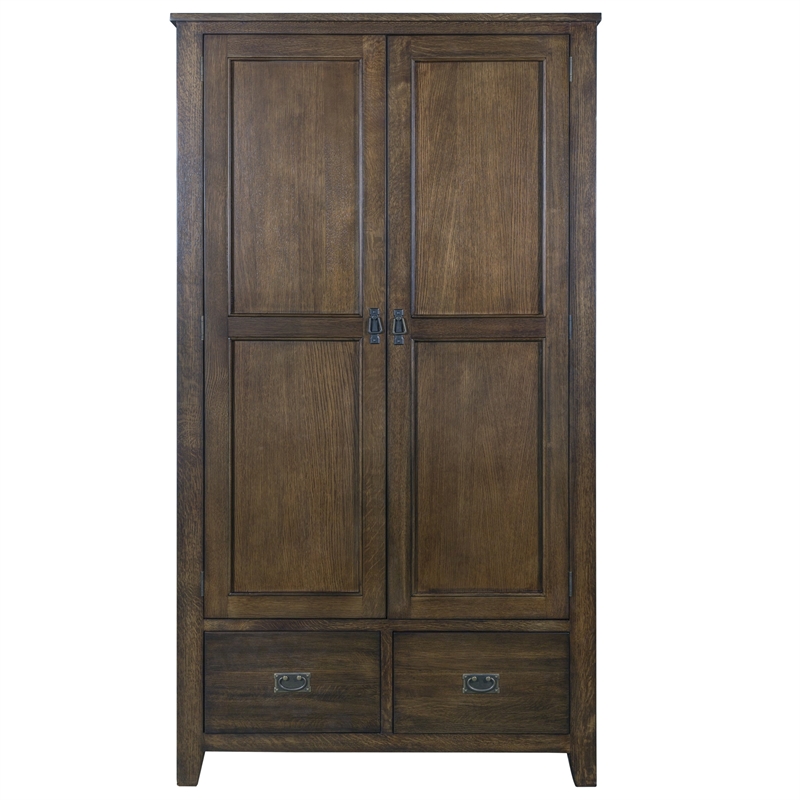 Crafters and Weavers Craftsman Mission 2-Door Solid Wood Armoire in Cherry