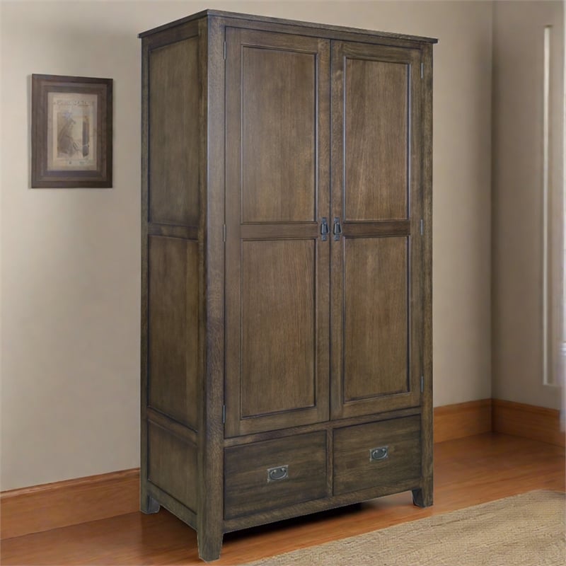 Crafters and Weavers Craftsman Mission 2-Door Solid Wood Armoire in Cherry