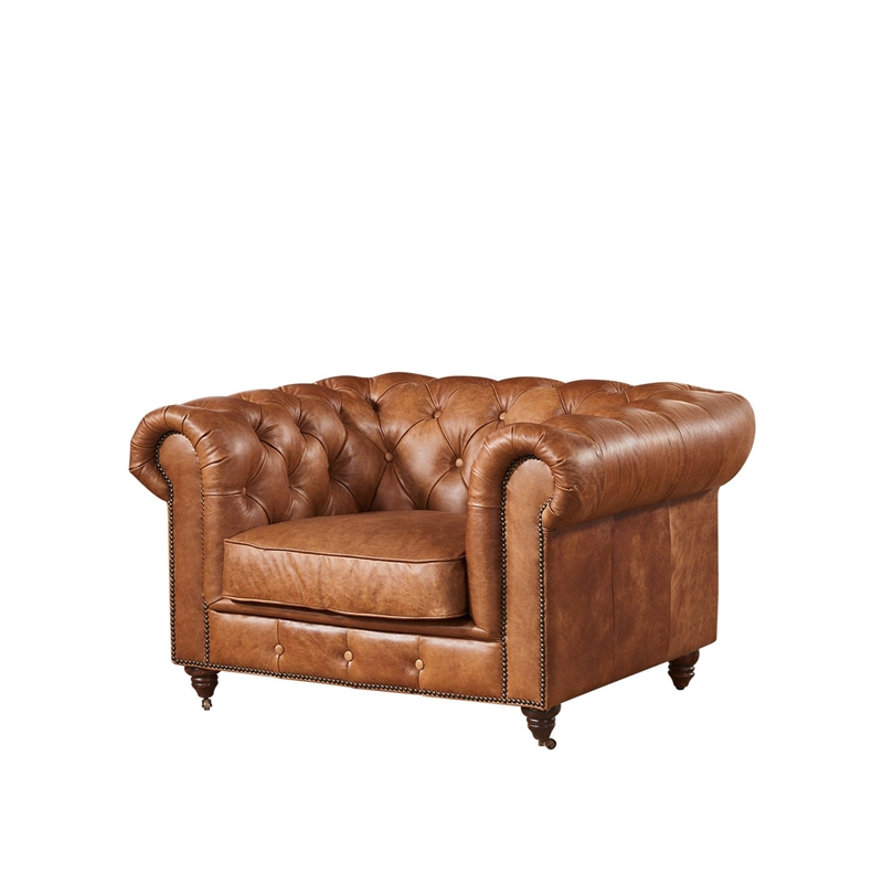 Crafters and Weavers Craftsman Mission Leather Arm Chair in Light Chestnut