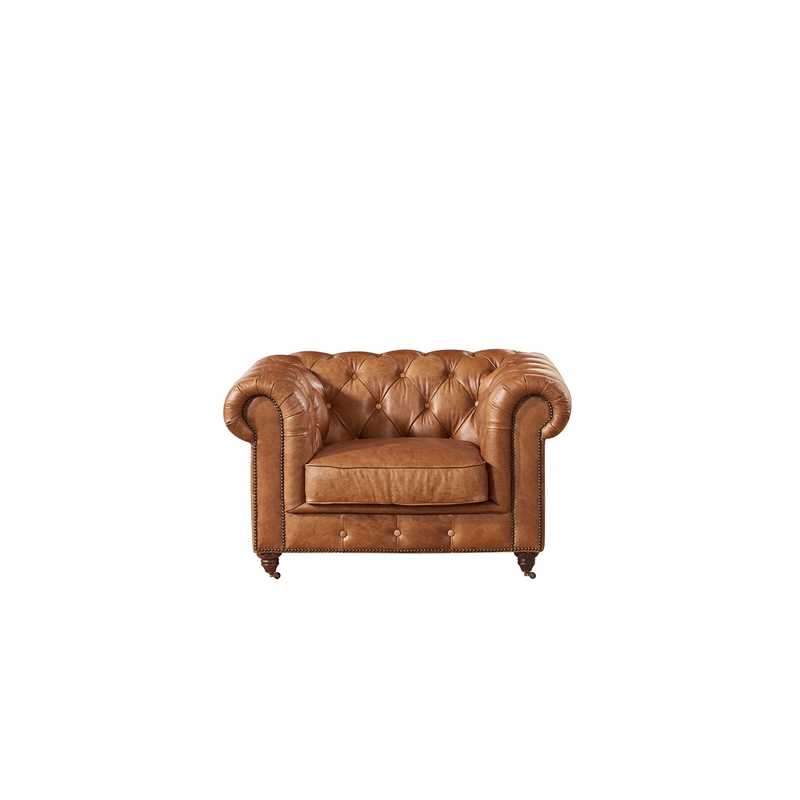 Crafters and Weavers Craftsman Mission Leather Arm Chair in Light Chestnut