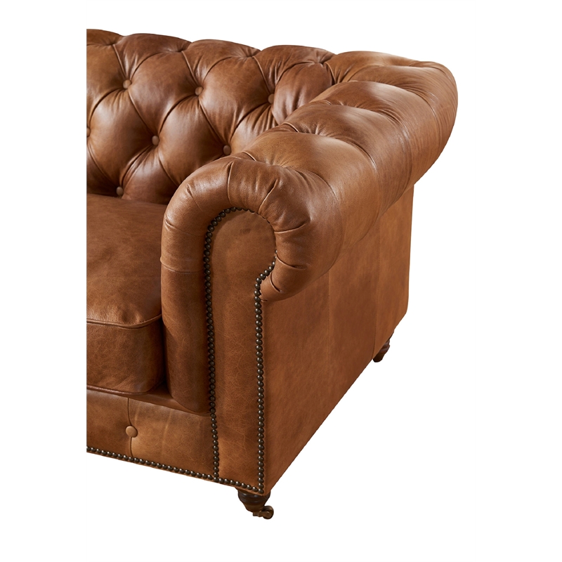 Crafters and Weavers Craftsman Mission Leather Arm Chair in Light Chestnut