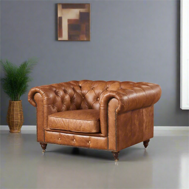 Crafters and Weavers Craftsman Mission Leather Arm Chair in Light Chestnut