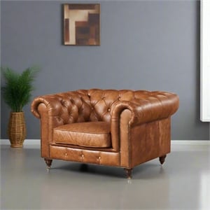Crafters and Weavers Craftsman Mission Leather Arm Chair in Light Chestnut