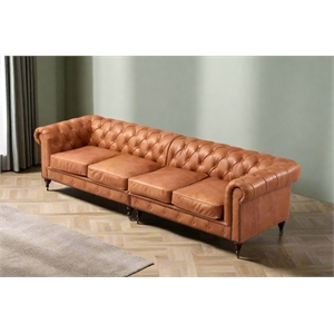 Crafters and Weavers Craftsman Mission 118&quot Leather Sofa in Light Chestnut