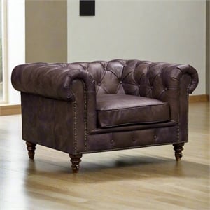 Crafters and Weavers Craftsman Mission 47&quot Leather Sofa in Brown
