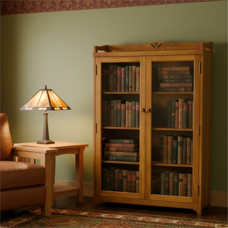 Crafters and Weavers Arts and Crafts Wood Curio Cabinet in Light Cherry