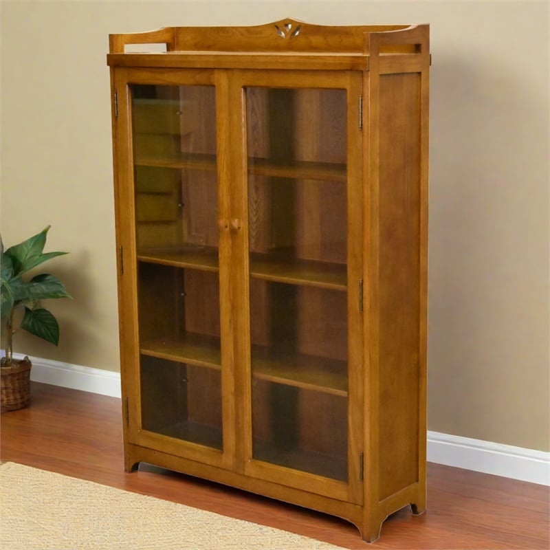 Crafters and Weavers Arts and Crafts Wood Curio Cabinet in Light Cherry