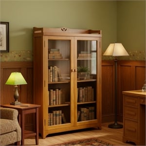 Crafters and Weavers Arts and Crafts Wood Curio Cabinet in Light Cherry