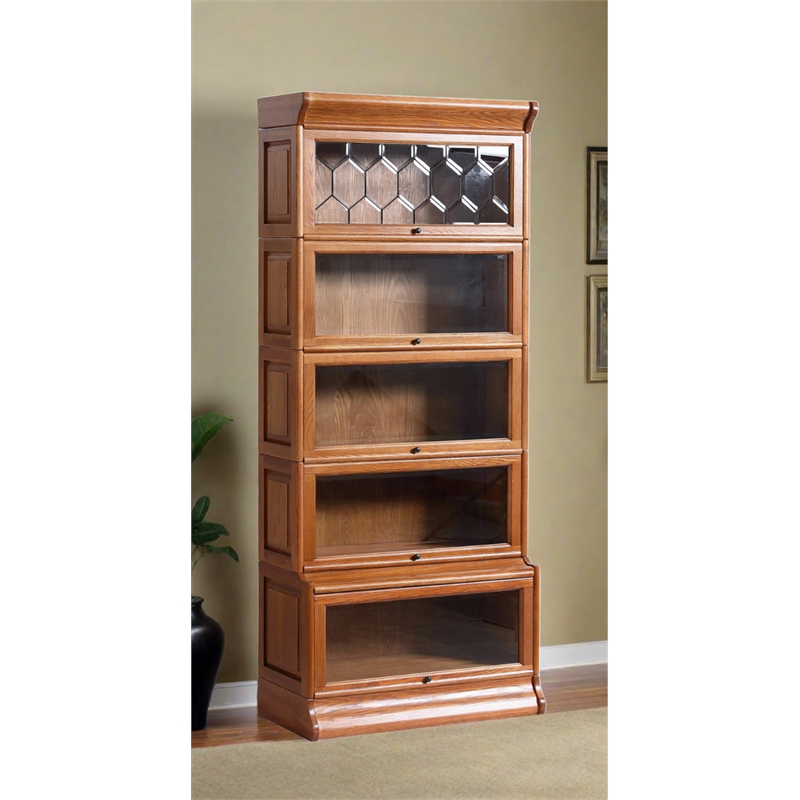 Crafters and Weavers Arts and Crafts 5 Stacks Wood Barrister Bookcase in Walnut