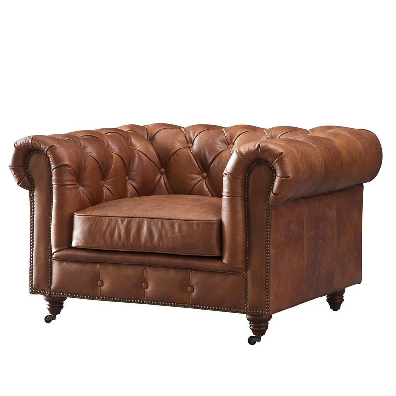 Crafters and Weavers Craftsman Mission Leather Arm Chair in Brown