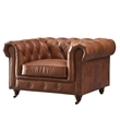 Crafters and Weavers Craftsman Mission Leather Arm Chair in Brown