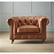 Crafters and Weavers Craftsman Mission Leather Arm Chair in Brown