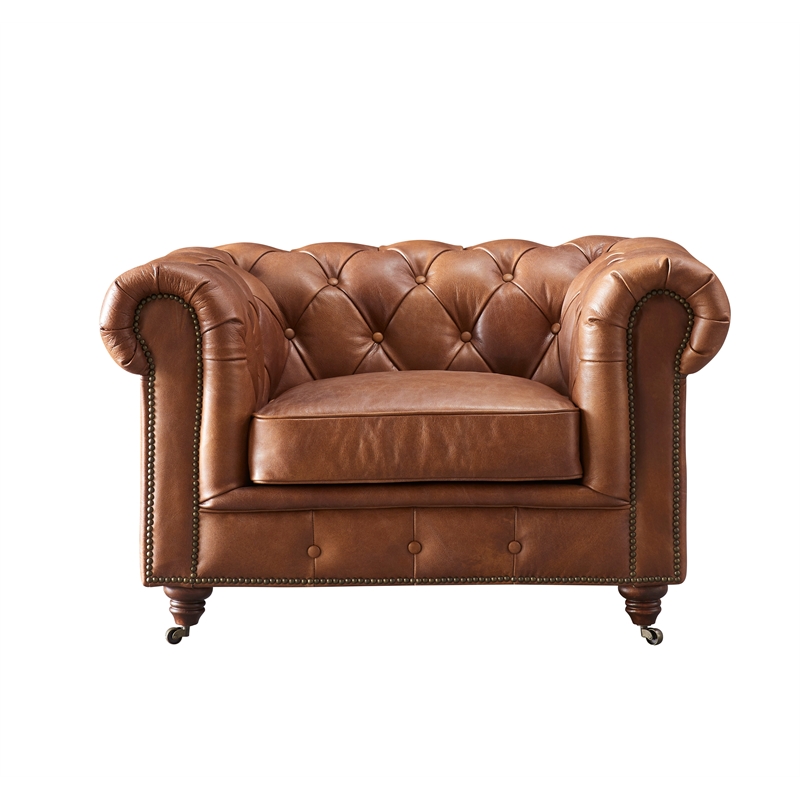 Crafters and Weavers Craftsman Mission Leather Arm Chair in Brown