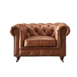 Crafters and Weavers Craftsman Mission Leather Arm Chair in Brown