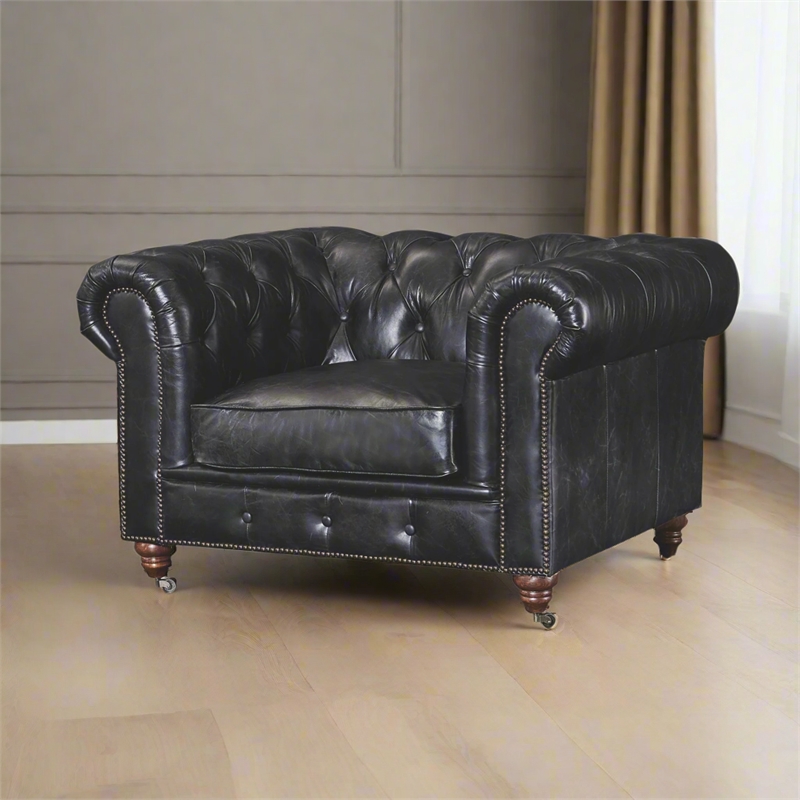 Crafters and Weavers Craftsman Mission Leather Arm Chair in Black