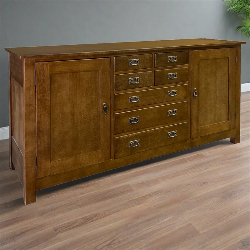 Crafters and Weavers Arts and Crafts 7-Drawer Solid Wood Sideboard in Walnut
