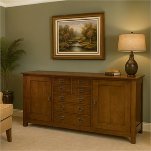 Crafters and Weavers Arts and Crafts 7-Drawer Solid Wood Sideboard in Walnut