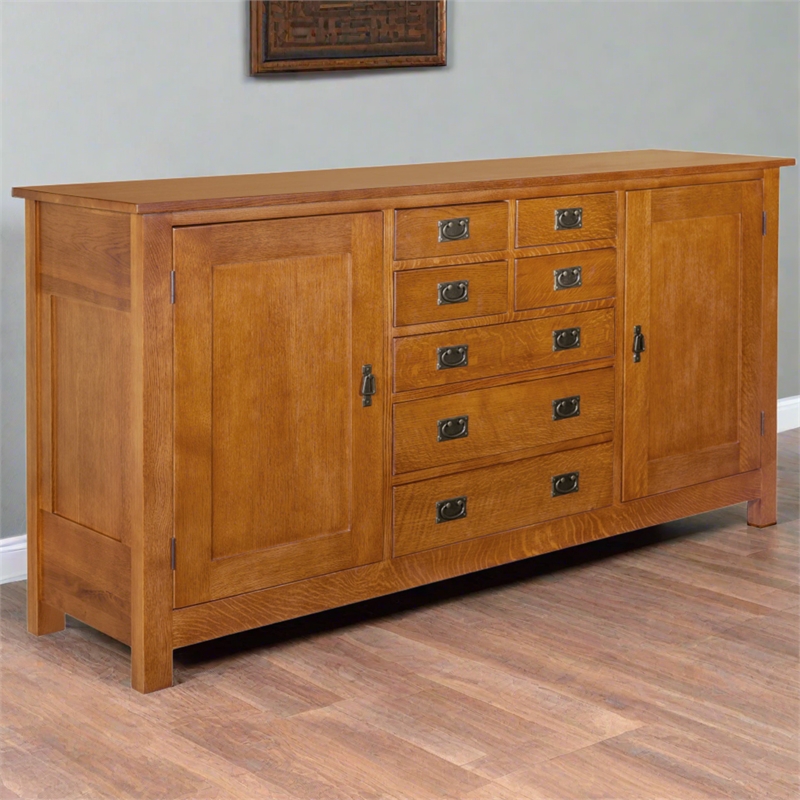 Crafters and Weavers Arts and Crafts 7-Drawer Solid Wood Sideboard in Cherry
