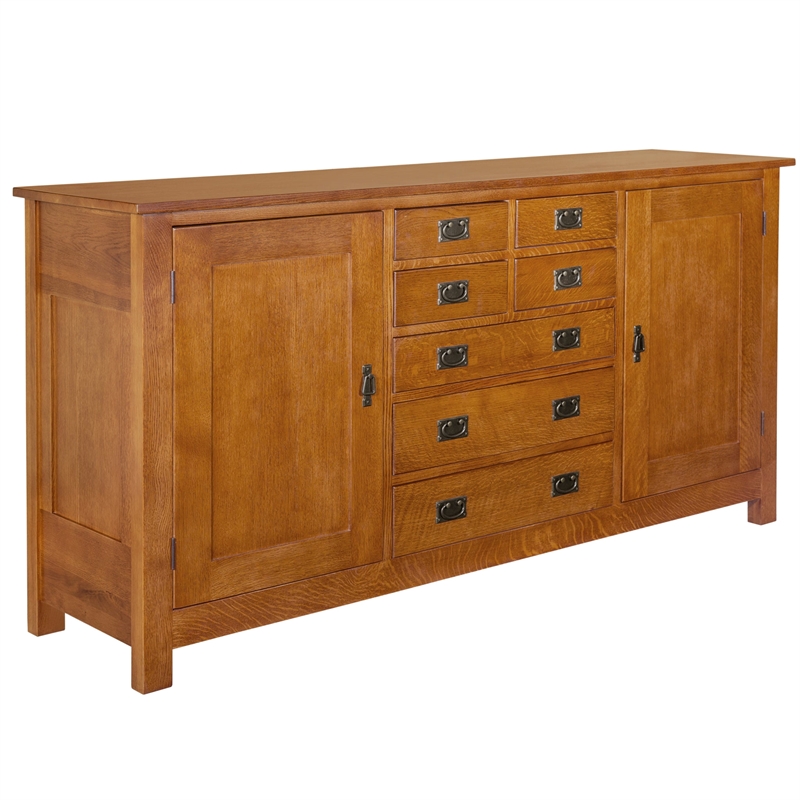 Crafters and Weavers Arts and Crafts 7-Drawer Solid Wood Sideboard in Cherry