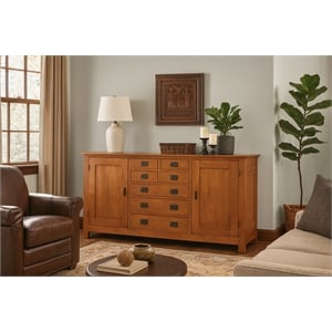 Crafters and Weavers Arts and Crafts 7-Drawer Solid Wood Sideboard in Cherry