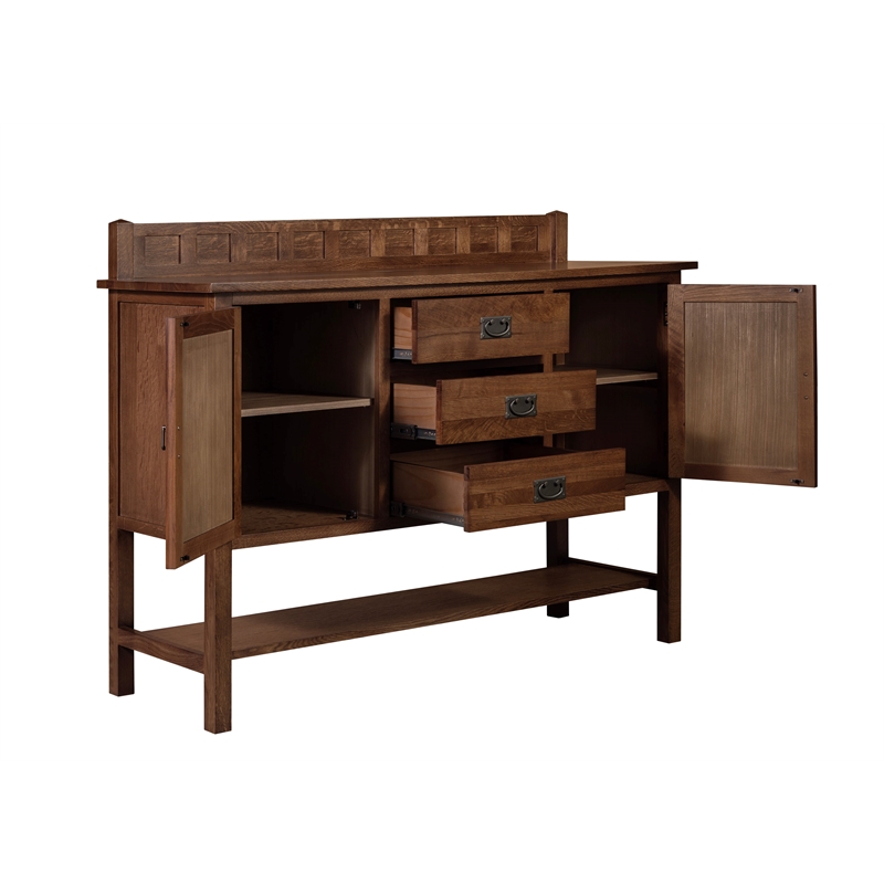 Crafters and Weavers Arts and Crafts 2-Door Solid Wood Sideboard in Walnut