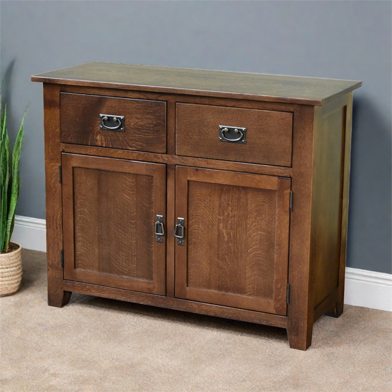 Crafters and Weavers Arts and Crafts 2-Door Solid Wood Cabinet in Walnut