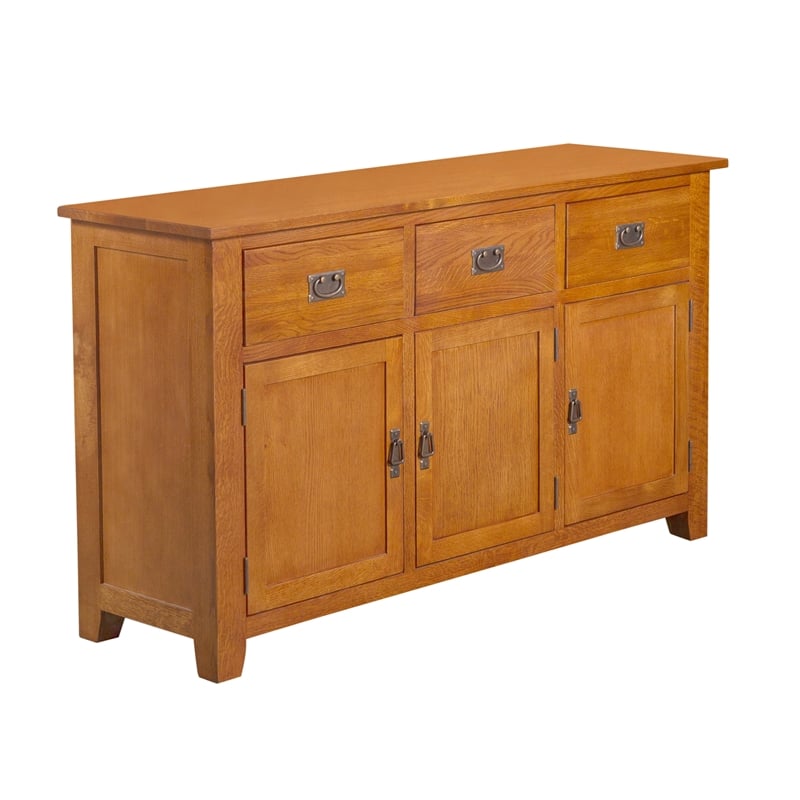 Crafters and Weavers Arts and Crafts 3-Door Solid Wood Sideboard in Cherry