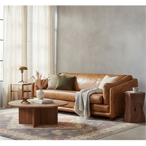 Crafters and Weavers Waco Contemporary Italian Leather Sofa in Light Brown