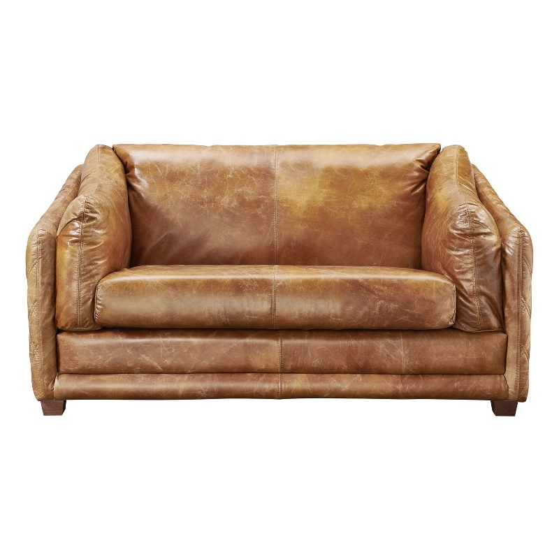 Crafters and Weavers Waco Contemporary Italian Leather Loveseat in Slate