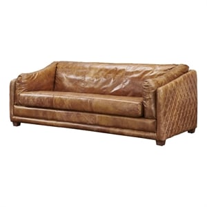 Crafters and Weavers Waco Contemporary Italian Leather Sofa in Slate