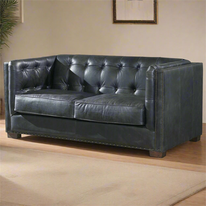 Crafters and Weavers Tuxedo Contemporary Italian Leather Loveseat in Slate