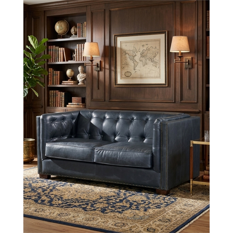 Crafters and Weavers Tuxedo Contemporary Italian Leather Loveseat in Slate