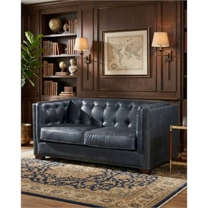 Crafters and Weavers Tuxedo Contemporary Italian Leather Loveseat in Slate