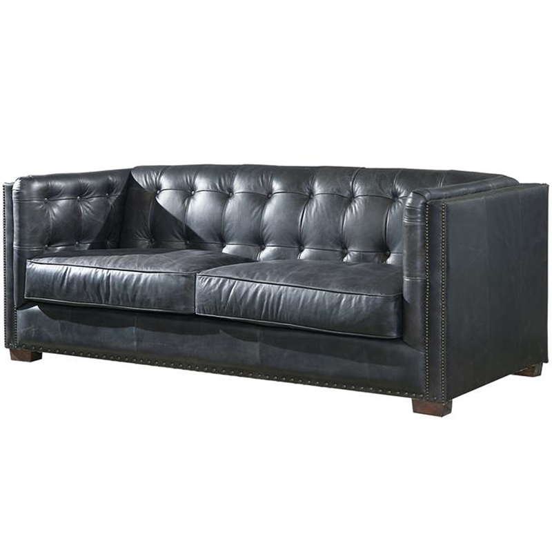 Crafters and Weavers Tuxedo Contemporary Italian Leather Sofa in Slate