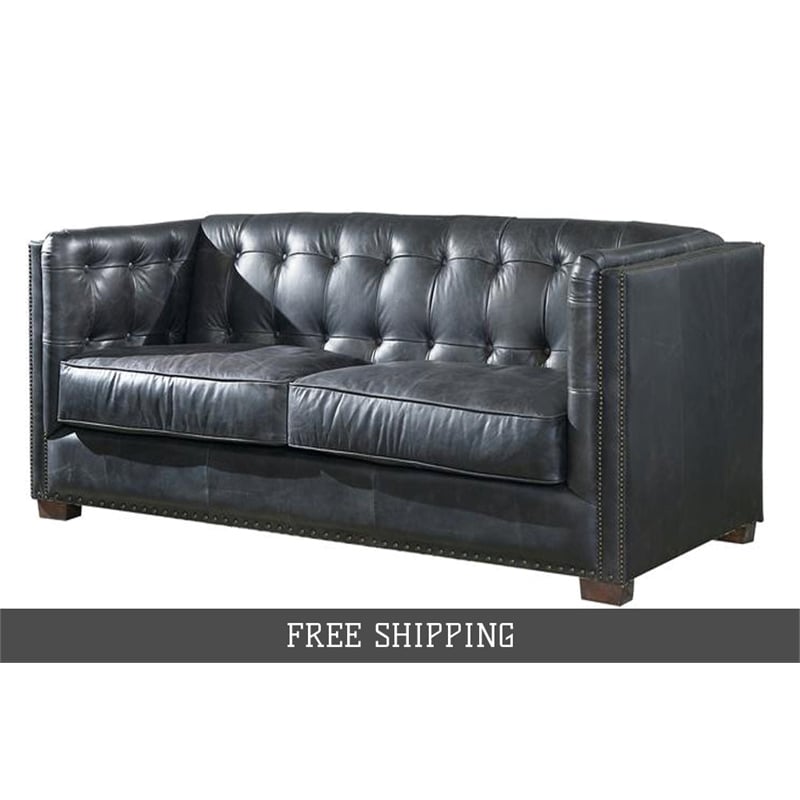 Crafters and Weavers Tuxedo Contemporary Italian Leather Sofa in Slate