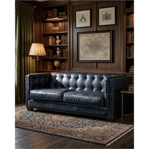 Crafters and Weavers Tuxedo Contemporary Italian Leather Sofa in Slate