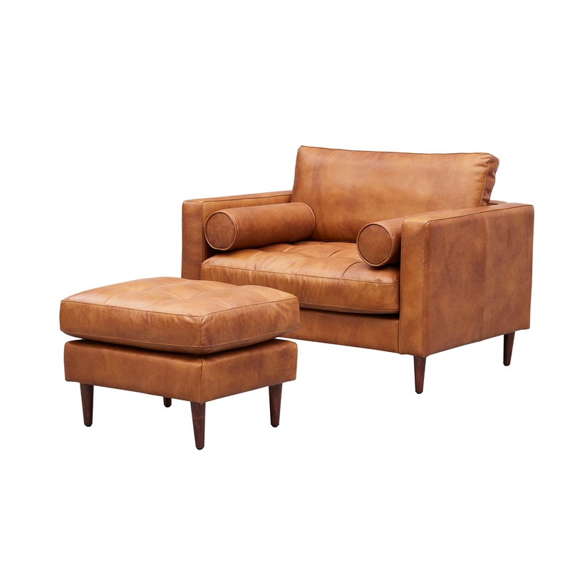 Crafters and Weavers Alamo Contemporary Italian Leather Arm Chair in Light Brown