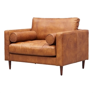 Crafters and Weavers Alamo Contemporary Italian Leather Arm Chair in Light Brown